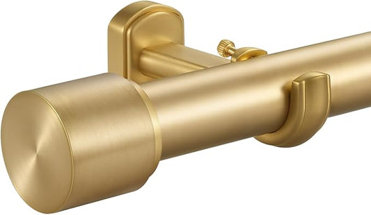 1 1/8 Inch Diameter Curtain Rods, 48-84” Telescoping Large Single Window Drapery Rod Heavy Duty With Adjustable Modern Brackets, Warm Gold