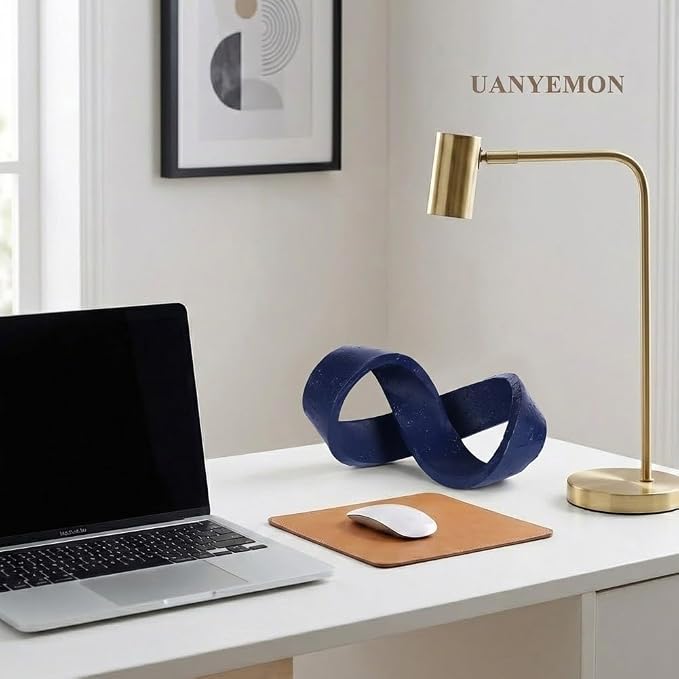 Modern Infinity Knot Sculpture - Blue Knot Home Decor, Multi-Angle Statue for Shelves, Coffee Table, Bookshelf, Living Room, Office, Resin Geometric Decorative Accent, Abstract Art Knick Knacks Gifts