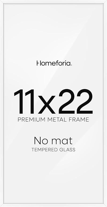 Homeforia 11x22 White Newspaper Frame, High End Metal 11 x 22 Picture Frame without Mat, 22x11 Thin White Poster Frames for Wall, 11by22 inches Display Photo Frames, Tempered Glass, Wall Kit, Set of 2
