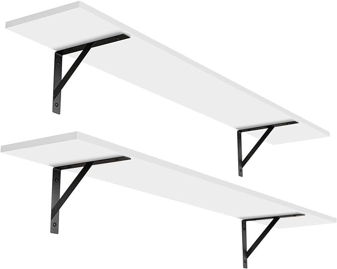 DINZI LVJ Long Wall Shelves, 47.3Inch Wall Mounted Shelves Set of 2, Extra Large Floating Storage Ledges with Sturdy Metal Brackets for Living Room, Bathroom, Bedroom, Kitchen, White