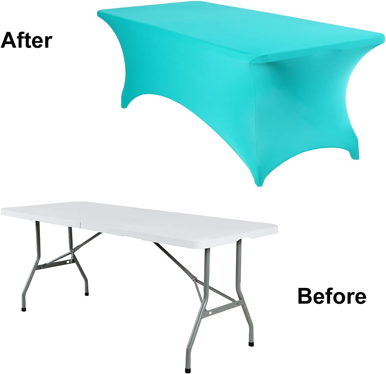 2Pack Spandex Waterproof Table Covers 8ft，Spandex 8ft Waterproof Table Cover for Party,Wedding, Banquet, and Events(Turquoise)