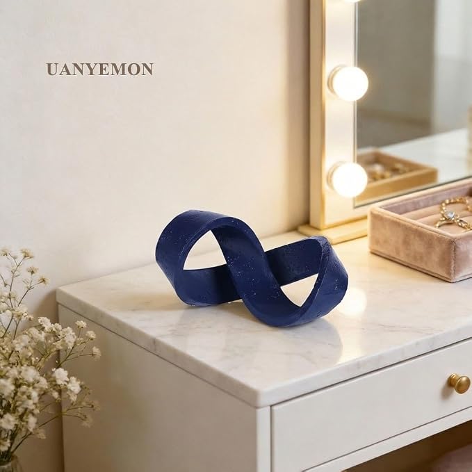 Modern Infinity Knot Sculpture - Blue Knot Home Decor, Multi-Angle Statue for Shelves, Coffee Table, Bookshelf, Living Room, Office, Resin Geometric Decorative Accent, Abstract Art Knick Knacks Gifts
