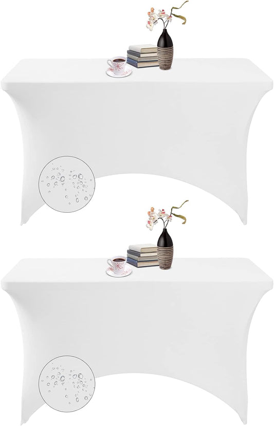 2Pack Spandex Waterproof Table Covers 4ft，Spandex 4ft Waterproof Table Cover for Party,Wedding, Banquet, and Events(White)
