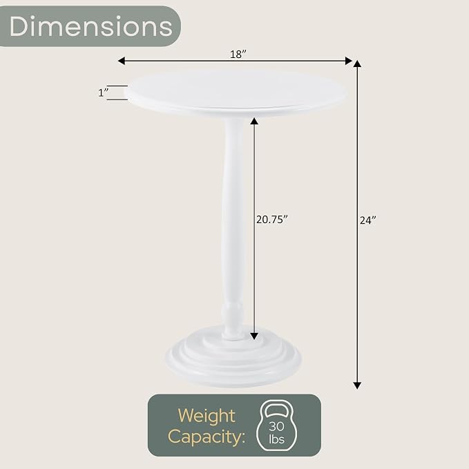 Convenience Concepts Classic Accents Amelia Spindle Table 18" - Traditional Solid Wood Round Side Accent, Display Pedestal for Transitional Living Room, Entryway, Hallway, or Bedroom, White
