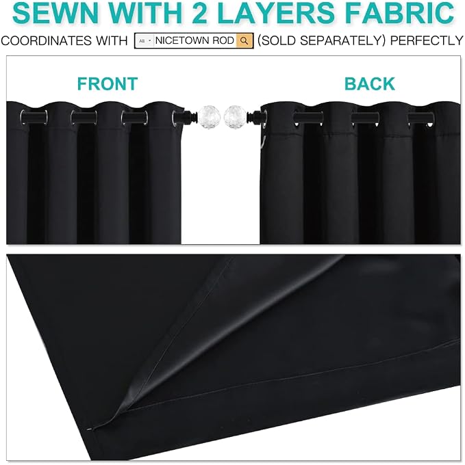 NICETOWN High-End Thermal Curtains, Full Blackout Curtains 84 inches Long for Dining Room, Soundproof Window Treatment Drapes for Hall Room, Black, 62 inches Wide Per Panel, Set of 2 Panels