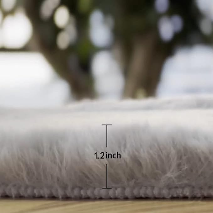 ORINOVA Grey Fluffy Faux Rabbit Washable Furry Fur Area Rugs for Bedroom Large Fuzzy Rug for Living Room Nursery Runner Rugs for Hallway 2x8 Rectangle Rug