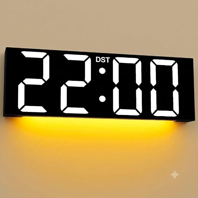 JALL 22" Large Digital Wall Clock, Big LED Display with Night Light, Auto Dimming & DST, Giant Alarm Clock for Seniors, Elderly Parents, Gift for Mom Dad (White)