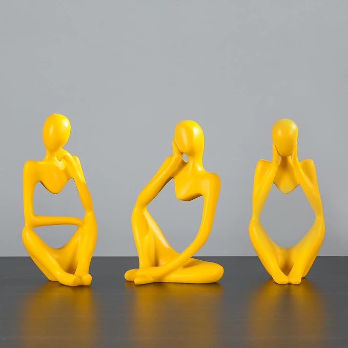 BMLCGJ Thinker Statue Gold Decor Abstract Art Sculpture, Golden Resin Collectible Figurines for Home Living Room Office Shelf Decoration,Great Gifts Ideas (Yellow)
