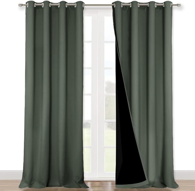 NICETOWN 100% Blackout Curtains 102" Long, Pair of Energy Smart & Noise Blocking Out Drapes for Baby Room Window, Thermal Insulated Guest Room Lined Window Dressing(Dark Mallard, 52" Wide)