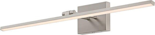 JONATHAN Y 28" Nickel Modern Rechargeable LED Swivel Picture Light, Dimmable Cordless Wall Sconce with Touch Sensor, Wireless Art Lighting for Gallery Mirror Bedroom (JYL7163D)