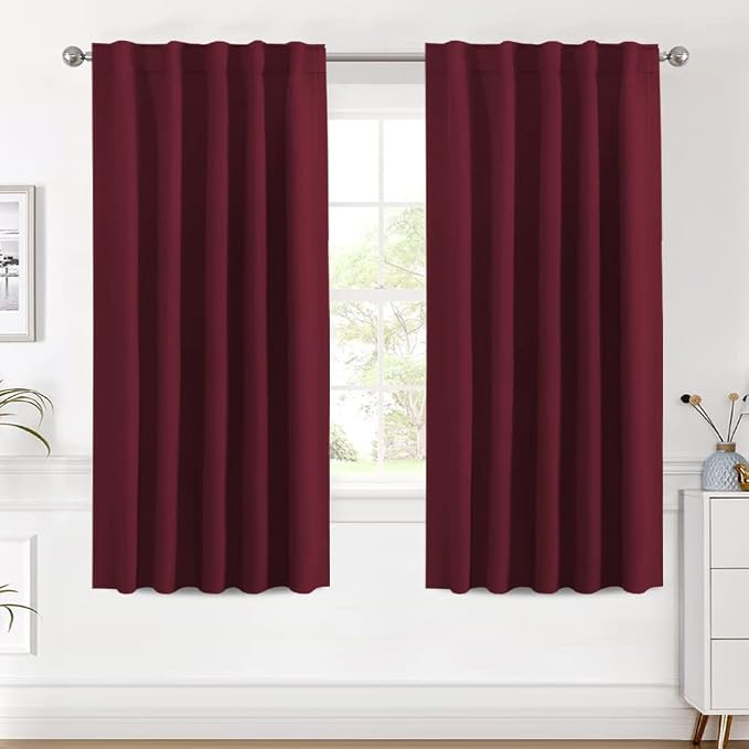 H.VERSAILTEX Christmas Blackout Curtains Thermal Insulated Window Treatment Panels Blackout Drapes for Living Room Back Tab/Rod Pocket Bedroom Draperies (2 Panels, Burgundy, 42 x 63 Inch)