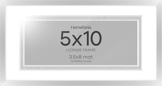 Homeforia 5x10 Business License Frame Silver, High End Metal 5 x 10 Document Certificate Frames with Mat 4x9, 5by10 Professional License Frames for Wall or Tabletop, Tempered Glass, Wall Kit, Set of 3