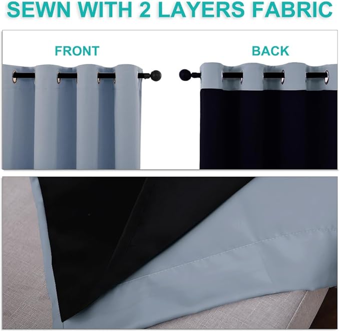 NICETOWN Vintage Blue Full Shade Curtain Panels, 37" Wide x 84" Long, Pair of Thermal Insulated & Energy Efficiency Blackout Drapes for Living Room Windows, Lined Silky Performance Window Dressing