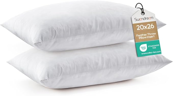 20x26 Feather Lumbar Pillow Inserts, Decorative Throw Pillow Inserts for Covers, Fuller Fit with Soft Support for Bed and Couch, Set of 2
