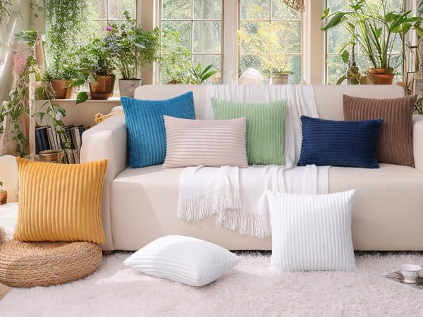 Simmore Decorative Fall Throw Pillow Covers 12x20 Set of 2, Soft Natural Plush Flannel Double-Sided Fluffy Rectangle Pillow Covers for Couch Sofa Living Room, Cream White