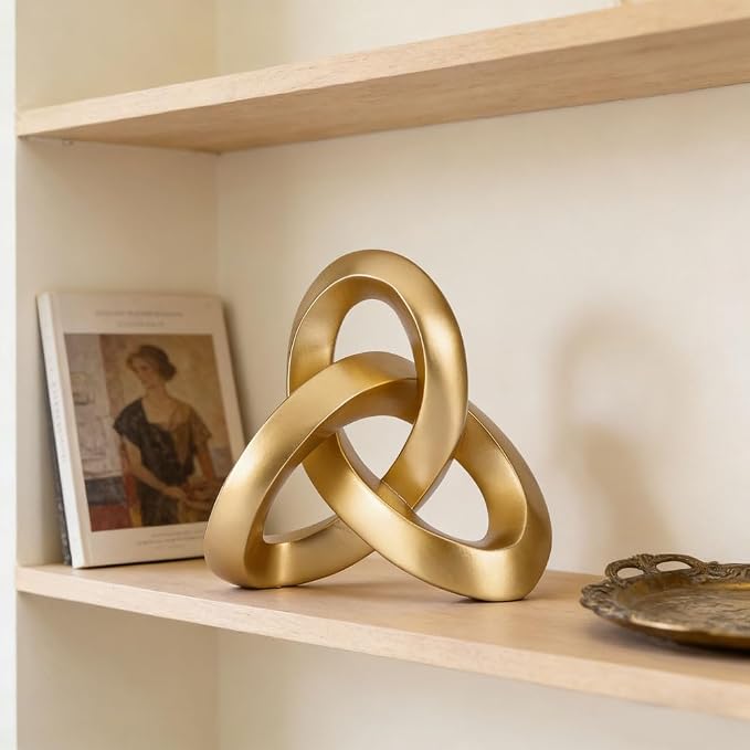 QIANLING Gold Knot Decor Sculpture, Matte Gold Resin Decorative Knot for Coffee Table Decor, Bookshelf Decor, Entryway Table Sculptures, Office Decor for Shelves, Modern Home Decor