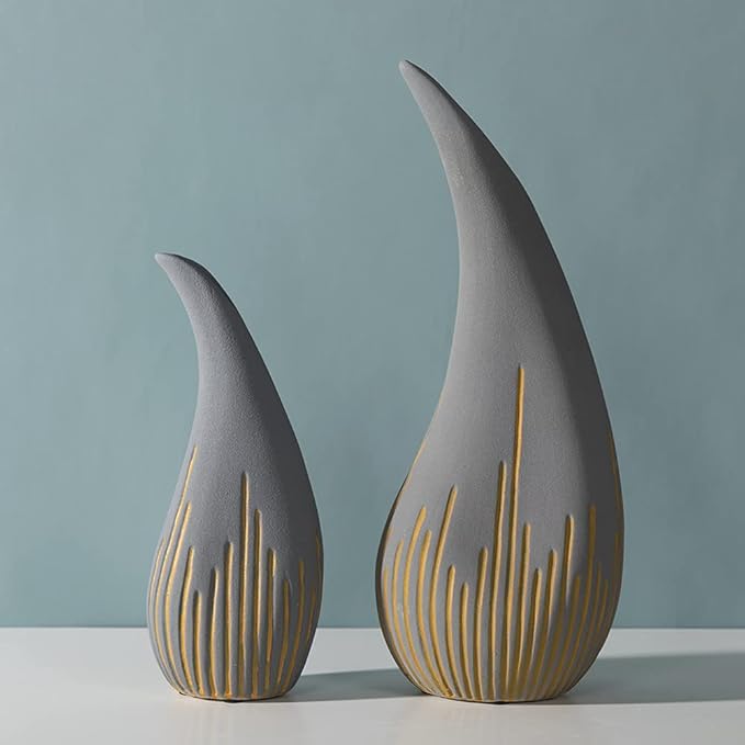 'Teardrop' Modern Ceramic Vase, Contemporary Minimalistic Design, Unique Elegant Flower Vase, Decor for Living Room Bedroom, Kitchen, Home and Office (Large)