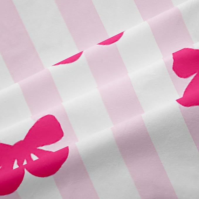 Feelyou Pink Girls Bow Curtains for Bedroom Living Room (2 Panels, 38 x 45 Inch) Kawaii Cherry Prints Darkening Dreapes Boys Teens Decor Stripes Blackout Curtains Cute Bowknot Window Treatments