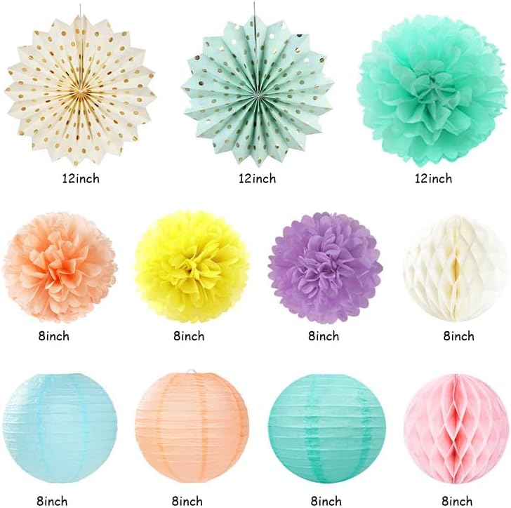 Pastel-Rainbow Classroom Girls Birthday Party-Decorations - 21pcs Happy Banner Decor, Colorful Paper Streamers Lanterns,Tissue Pom Poms Fan,Hanging Honeycomb Garland, Two Sweet Easter Supplies Huglony