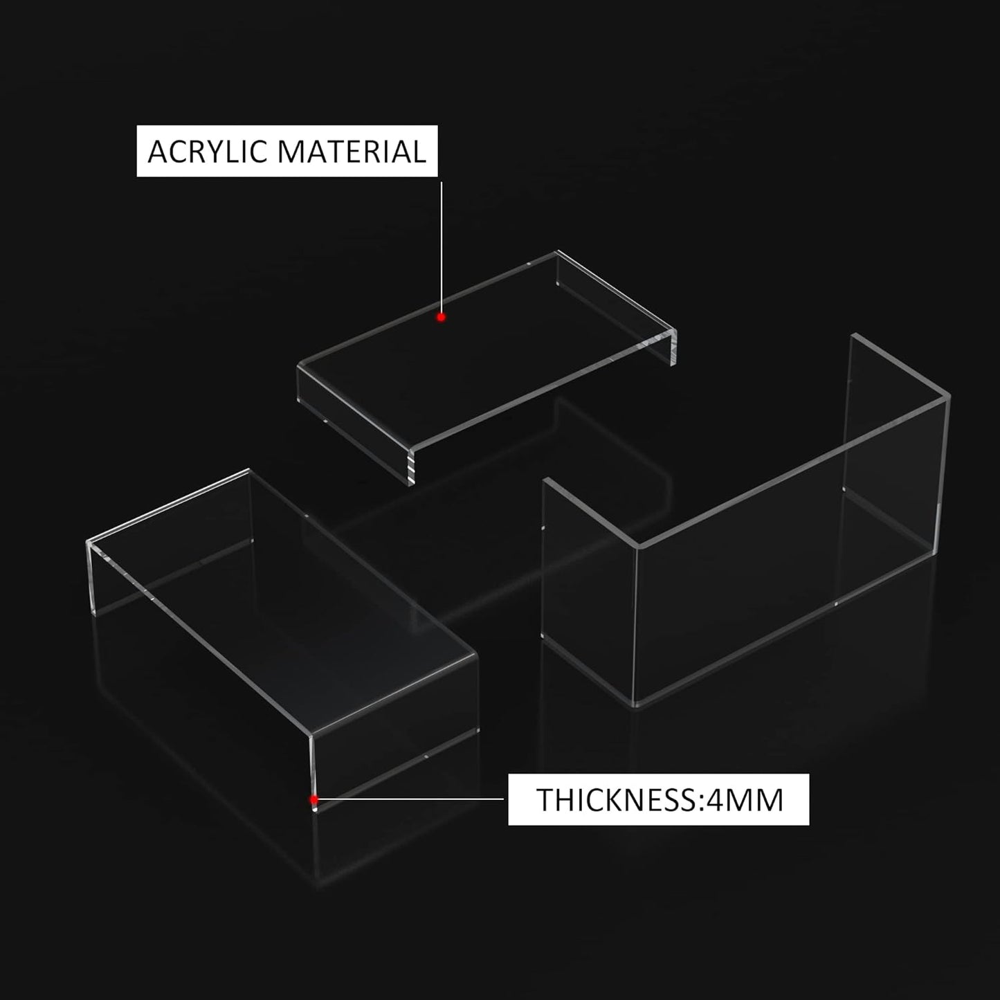 Acrylic Risers Display Stands 3pcs, Rectangular Dessert Table Display Set, Clear Display Shelf for Funko Pop, Collectibles, Retails, Shoes, Plants, Home Decors, Decoration - 7.5''x8''x8.5''