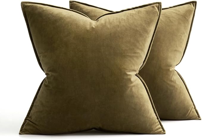 MIULEE Olive Green Velvet Throw Pillow Covers 22x22 Soft Decorative Solid Square Cushion Cases Pack of 2 Modern Luxury Home Decor for Couch, Sofa, Bedroom