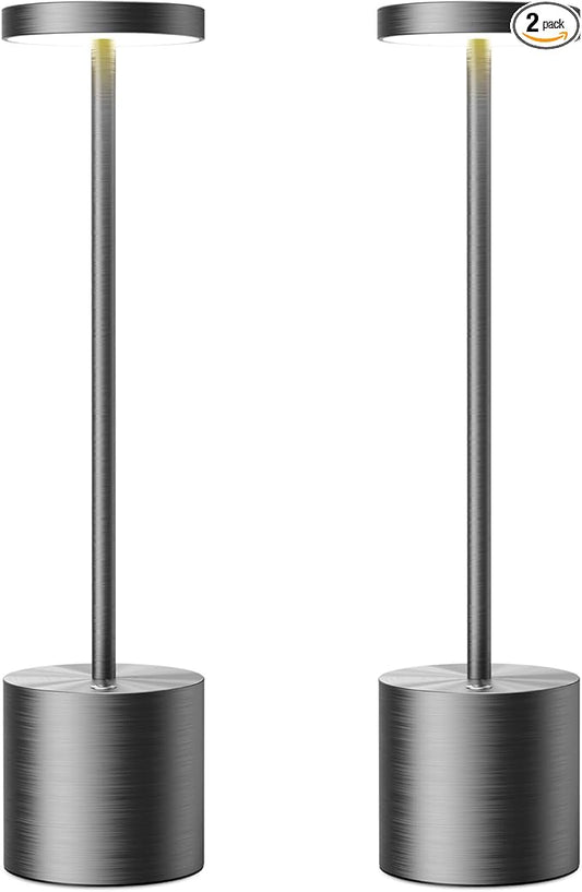 SAKRINGT Cordless Table Lamps Rechargeable,6000mAh Portable Battery Operated LED Table Light for Restaurant Outdoor 2 Pack Grey