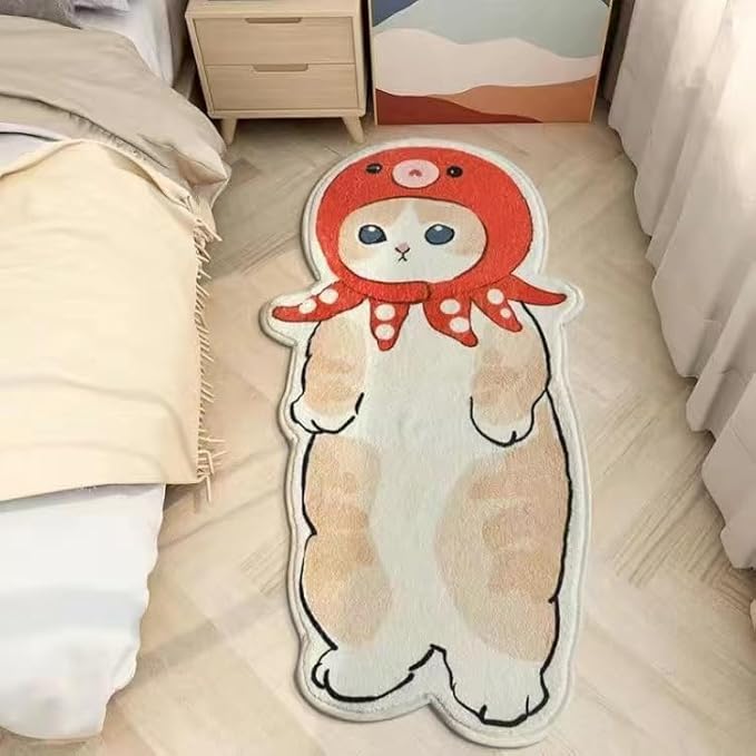Cat Rugs, 1.3' X 3.9' Small Cute Irregular Shaped Rug for Bedroom Bathroom Room, Funny Cartoon Pet Area Carpet Kid Rugs, Cat Decor Dog Shaped Pet and Children Entryway Runner Rug (E Octopus Cat)