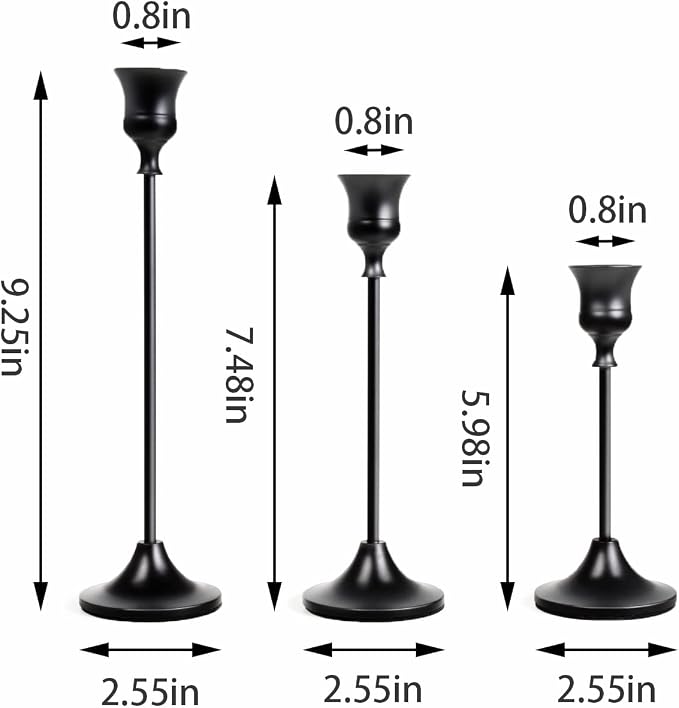 NLBTW Black Candlestick Holders Taper Candle Holders, Set of 3 Vintage Candle Sticks Holder Decor Used as Fireplace Mantel or Table Centerpieces for Wedding, Dinning, Party