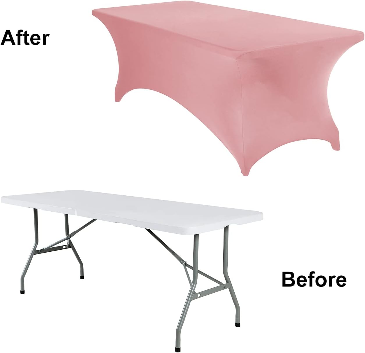 4Pack Spandex Waterproof Table Covers 8ft，Spandex 8ft Waterproof Table Cover for Party,Wedding, Banquet, and Events(Dusty Pink)