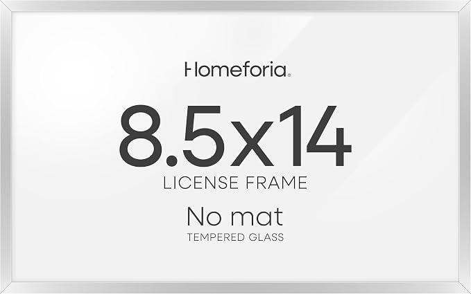 Homeforia 8.5 x 14 Marriage License Silver Frame, High End Metal 8.5x14 Marriage Certificate Frames, 14x8.5 Picture Frame for Wall & Tabletop, 8.5 by 14 Photo Frame, Tempered Glass, Wall Kit, Set of 2