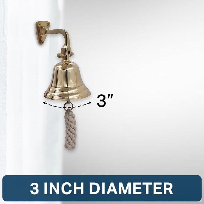3" Solid Brass Bell Quality Marine Wall Mounted Ship Hanging Bell Perfect for Dinner, Indoor, Outdoor, School, Bar, Reception, Last Order & Church by The Metal Magician