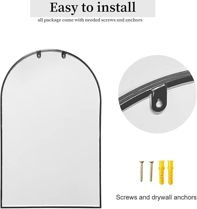 Dewfig Arched Wall Mounted Mirror, 42"x24", Arch Black Mirror for Bathroom Vanity, Living Room or Bedroom, Entryway, Hallway Wall Mirror, Farmhouse Decorative Mirror for Hanging, Black, Iron Frame