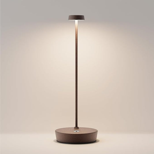 Cordless LED Table Lamp，Rechargeable Battery Desk Lamps, 3 Color Stepless Dimmable Metal Battery Table Lamps, Portable Waterproof Table Light for Indoor/Outdoor/Restaurant (Rust)