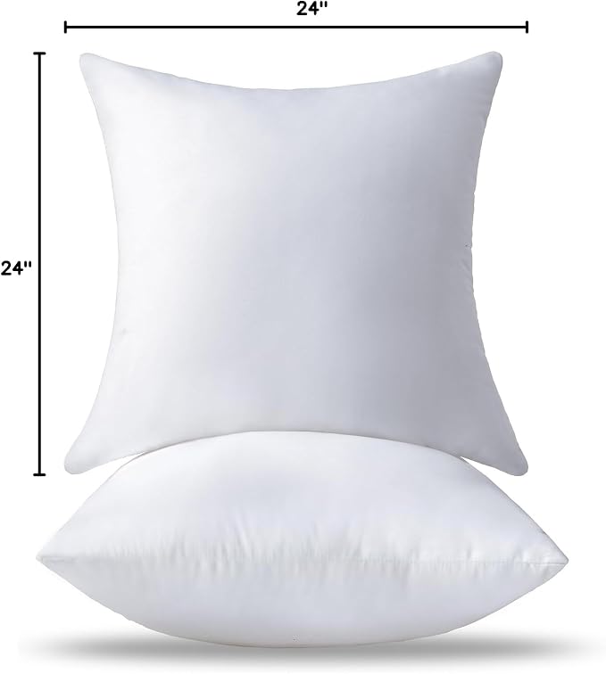 24 x 24 Pillow Insert Set of 2 - Premium Soft and Fluffy 24 Inch Large Sofa Decorative White Square Throw Pillow Inserts Stuffing for Living Room Couch and Bedroom Interior Cushions