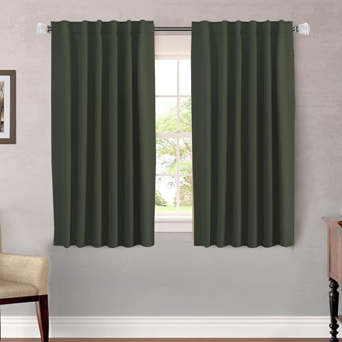 H.VERSAILTEX Blackout Curtains Thermal Insulated Window Treatment Panels Room Darkening Blackout Drapes for Living Room Back Tab/Rod Pocket Bedroom Draperies (2 Panels, Olive, 52 x 54 Inch)