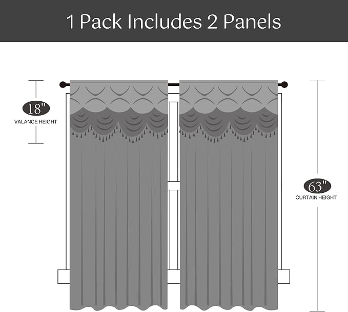 Petrichor Elegant Curtains with Gold Silver Threads 2 Panels Set - Luxury Window Treatment Attached Valance, Sheer Backing, and 2 Tie Backs for Bedroom and Living Room, 54x63 inches, Navy