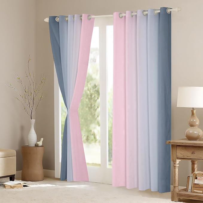 jejeloiu Pink and Grey Curtains for Bedroom Living Room for Kids Ombre Blackout Curtains (2 Panels, 38 x 54 Inch) Gradient Style Darkening Drapes Decor Abstract Art Window Treatments
