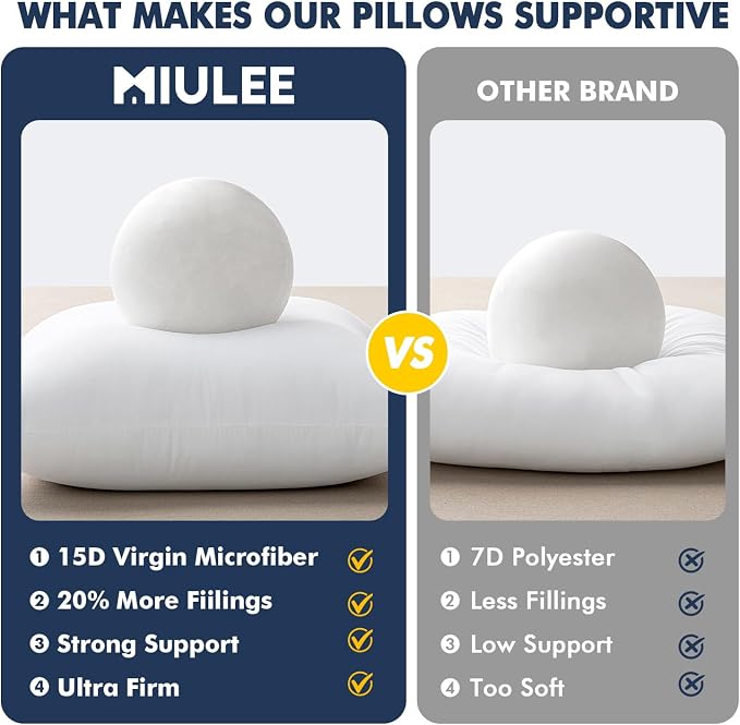 MIULEE Throw Pillows Inserts, Pack of 4 24x24 Inch 100% Virgin Fiber Filling Bed Couch Pillows
