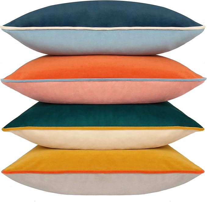 Btyrle Velvet Throw Pillow Covers 16x16 Inch Set of 4 Decorative Velour Pillowcases Modern Double-Colored Cushion Covers for Sofa Couch, Cold