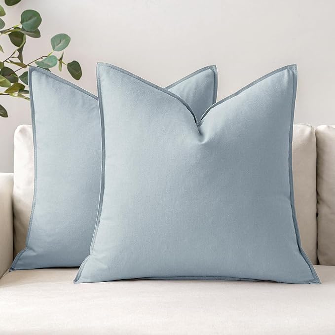 MIULEE Pack of 2 Decorative Linen Pillow Covers 20x20 Inch Coastal Blue | Spring Boho Farmhouse Modern Soft Accent Throw Pillows Neutral Cushion Covers for Sofa Couch Bed Living Room Home Decor