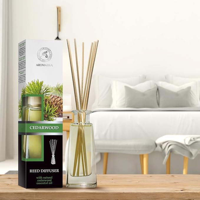 Cedarwood Reed Diffuser 3.4 Fl Oz - Scented Reed Diffuser Gift Set - Best for Aromatherapy - Home - Room Air Fresheners - Cedarwood Essential Oil - by Aromatika