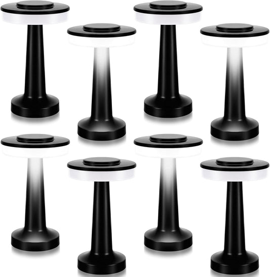 VIHOSE Set of 8 LED Portable Cordless Table Lamp with Touch Sensor 3 Color Stepless Dimming Rechargeable Battery up to 15 Hours Cordless Table Light Wireless Lamp for Nursery(Black)