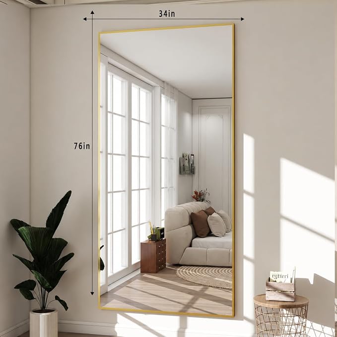 BEAUTYPEAK 76"x34" Rectangle Full Body Floor Mirrors, Full Length Mirror Hanging or Leaning, Aluminum Alloy Frame Wall Mirror for Bedroom, Dressing Room, Gold