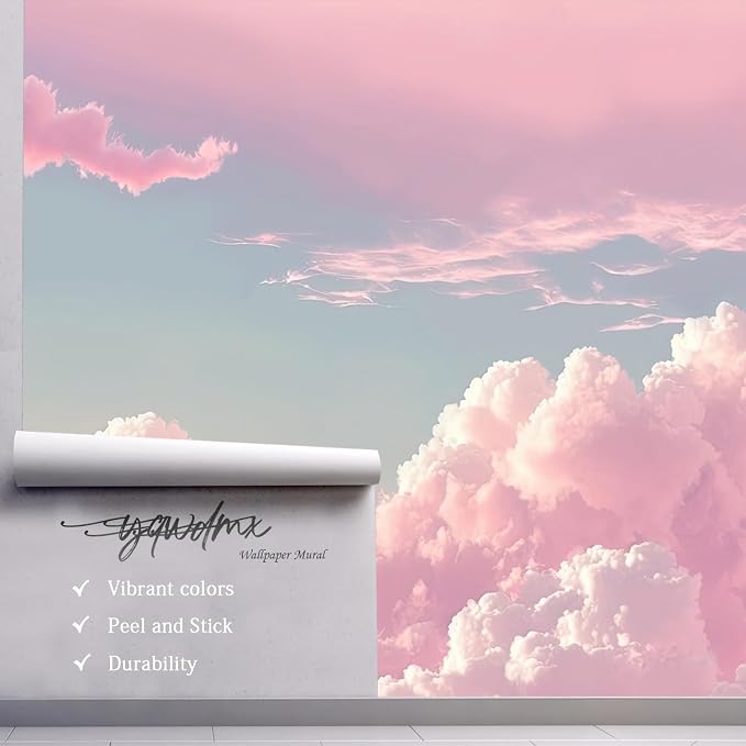 YQWDMX - 3D Pink Cloud Peel and Stick Wallpaper wall Mural Girl Kid's Room ZY08 XL