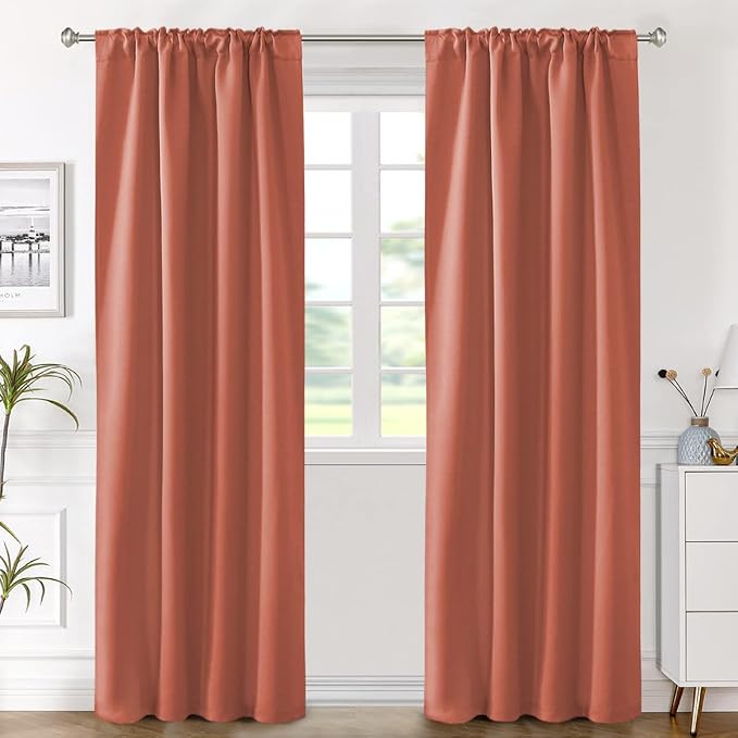 H.VERSAILTEX Blackout Curtains Thermal Insulated Window Treatment Panels Room Darkening Blackout Drapes for Living Room Back Tab/Rod Pocket Bedroom Draperies (2 Panels, Orange, 42 x 84 Inch)