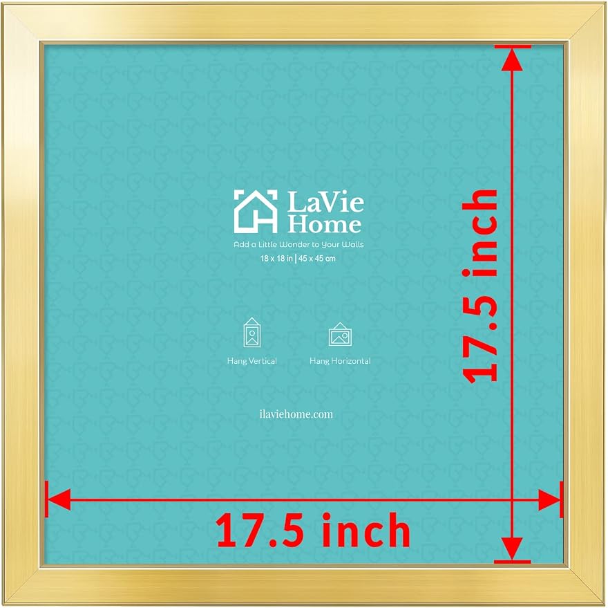 LaVie Home 18 x 18 Picture Frame, Square Poster Frame with High Definition Plexiglass, Horizontal or Vertical Wall Gallery Poster Frames Suitable for Photos, Artworks, Posters,Puzzle, Gold 2pc