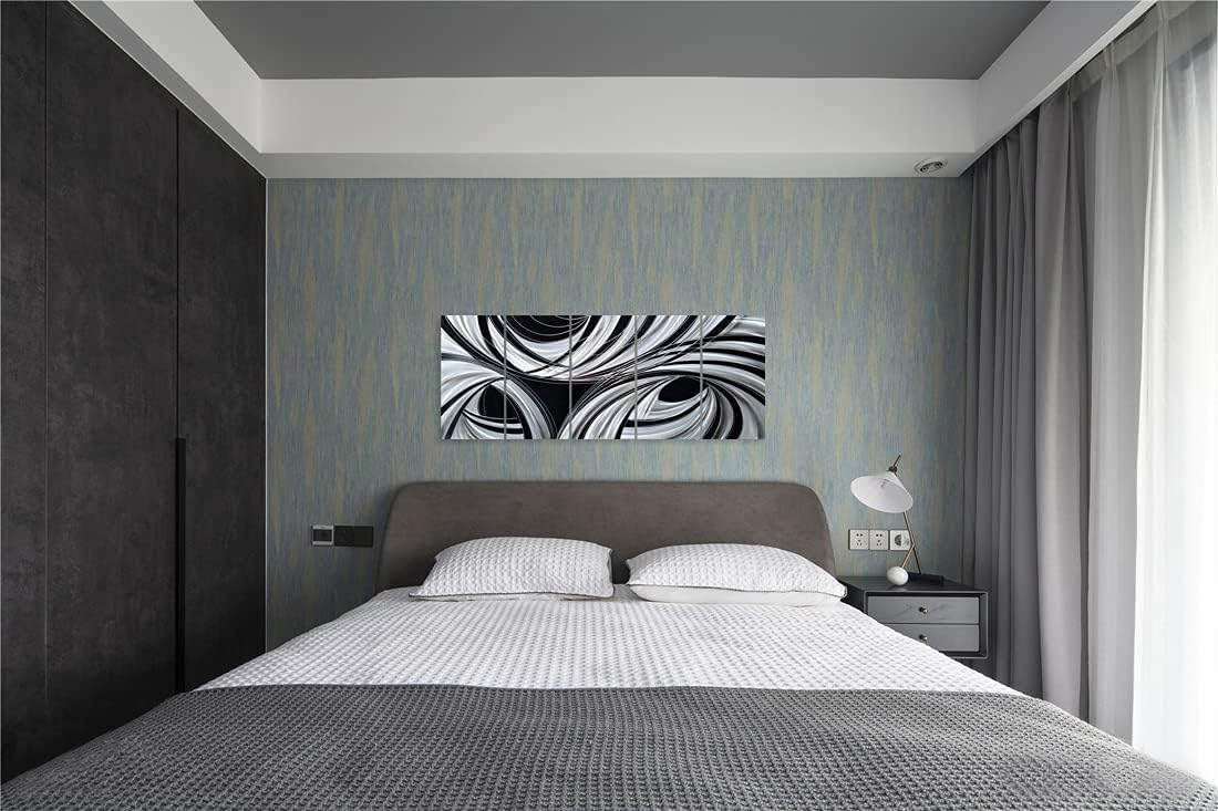 Yihui Arts Black and White Metal Art Wall Decor Hand Crafted Abstract Aluminum Artwork Modern Wall Sculpture Home Accent for Living Room Bedroom Dinning Decor