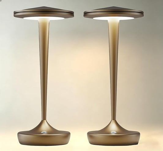 YHT 72Hrs Cordless Table Lamps Rechargeable,6000mAh Battery Operated Portable Touch Table Lamp,3 Colors & Stepless Dimmable Touch,Waterproof for Outdoor Patio, Restaurant Dining& Home (2 Bronze)