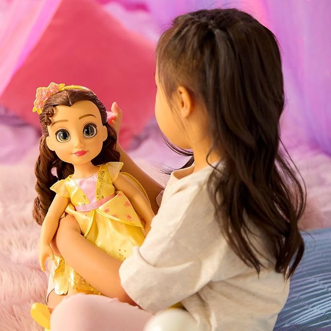 Disney Store Official Belle Once Upon a Story Doll - Disney Princess Toys Featuring Reflective Eyes with 3D Pupil and Iris, Detailed Costume, Hair Comb & Shoes - Comes in Display Box - 16 Inches