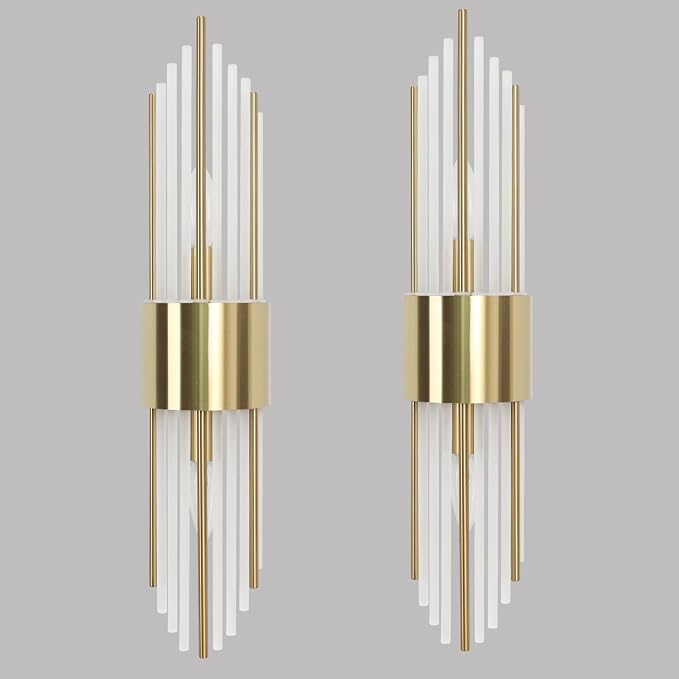 2-Light Modern Crystal Wall Sconces Titanium Gold Vanity Wall Light with Frosted Glass Luxury Set of 2 Wall Light Fixtures for Bedroom Living Room Dining Room Vanity Mirror Light